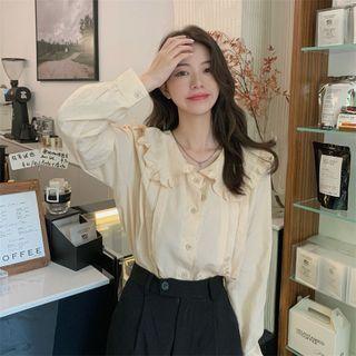 Peter Pan Collar Ruched Long-sleeve Top