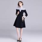 3/4-sleeve Stripe Panel A-line Dress