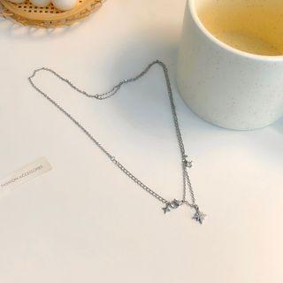 Star Rhinestone Pendant Alloy Necklace 1 Pc - Silver - One Size
