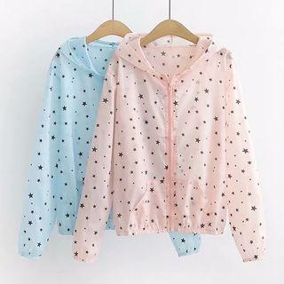 Star Patterned Zip Hooded Jacket