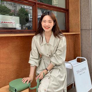 Button-down Pleather Coat & Belt