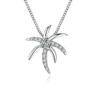 18k White Gold Palm Tree Diamond Accents Pendant Necklace (0.1cttw) (free 925 Silver Box Chain, 16)