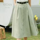Buttoned Midi A-line Skirt With Belt