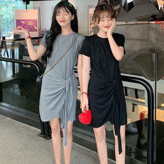 Short-sleeve Mini Front-tie Dress