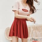 Set: Lettering Short-sleeve Swimdress + Bikini Bottom