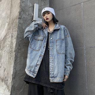 Washed Denim Jacket Retro Blue - One Size