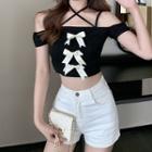 Cold-shoulder Bow Cropped T-shirt