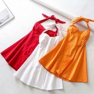 Halter-neck Open-back Mini Dress