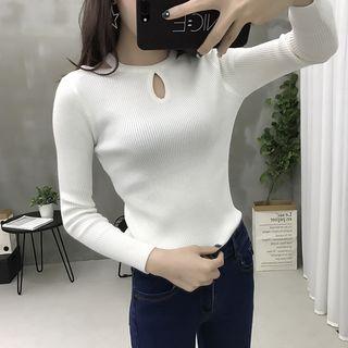 Contrast Trim Long Sleeve Knit T-shirt