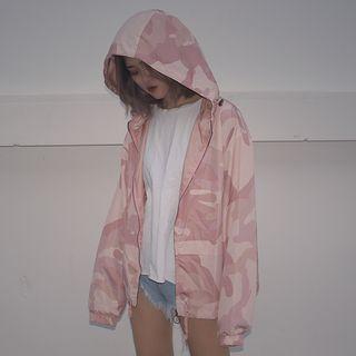 Camo Print Hooded Jacket Pink - One Size