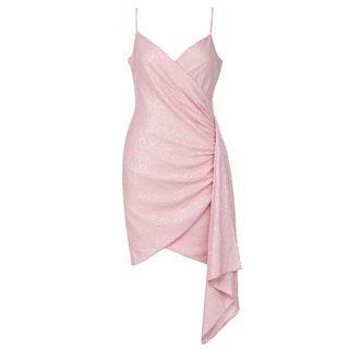 Spaghetti Strap Asymmetrical Sequined Mini Sheath Dress