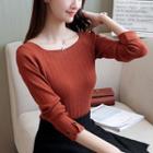 Long-sleeve Buttoned Plain Sweater