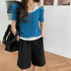 Short-sleeve Mock Two-piece Knit Top