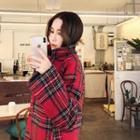 Double-breasted Plaid Coat Red - One Size