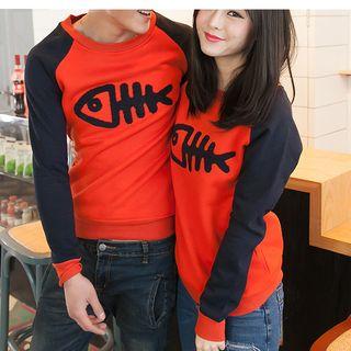 Couple Matching Fishbone Appliqu  Sweatshirt