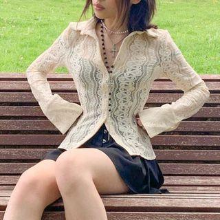 Lace Button-through Long Sleeve Shirt