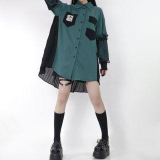 Two-tone Panel Mini A-line Shirt Dress
