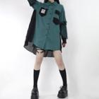 Two-tone Panel Mini A-line Shirt Dress