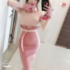 Two-tone Panel Mock Turtleneck Long-sleeve Bodycon Dress