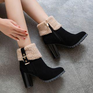 Fleece-lined Chunky Heel Ankle Boots