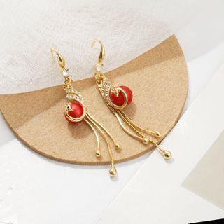 Rhinestone Red Pearl Tassel Drop Earring  - As Shown In Figure