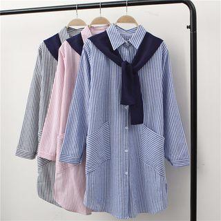 Tie-neck Striped Long Shirt