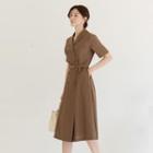 Shawl-collar Double-breasted Midi Dress With Belt