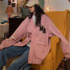 Lettering Embroidered V-neck Button Jacket