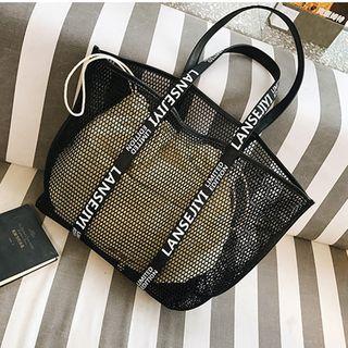 Mesh Lettering Strap Shoulder Bag