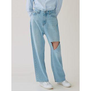 Tag-patched Slit Wide-leg Jeans