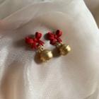 Bow Bell Alloy Dangle Earring 1 Pair - Stud Earrings - Red & Gold - One Size