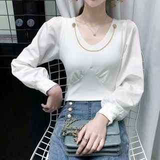 Chain-accent V-neck Plain Top