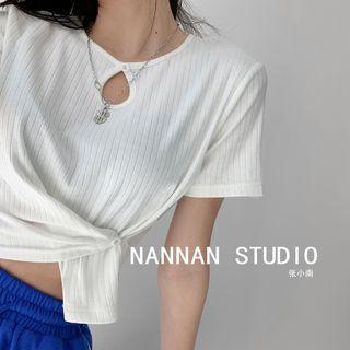 Details Ribbed-knit Crop T-shirt