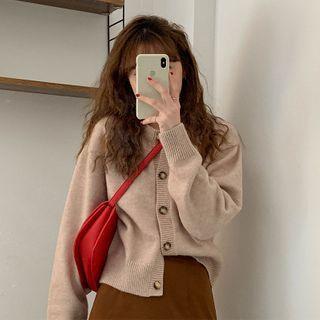 Plain Crewneck Fleece Lined Cropped Cardigan