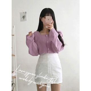 Square-neck Linen Blend Shirt