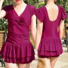 Short-sleeve Frill-trim Swimsuit