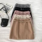 Plain Acrylic High-waist A-line Skirt With Belt