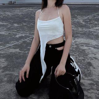 Halter-neck Irregular Hem Cropped Camisole Top