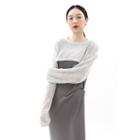 Extra Long-sleeve Cropped T-shirt Gray - One Size