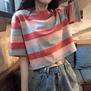 Short-sleeve Striped Cropped T-shirt / Camisole Top