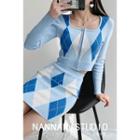 Set: Argyle Zipper Knit Top + Mini Skirt