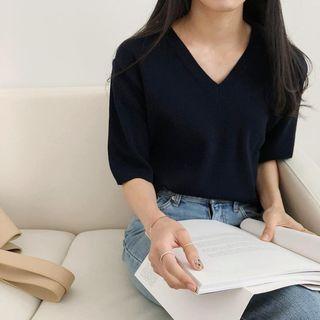 Knit Elbow-sleeve T-shirt