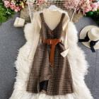 Set: Long-sleeve Knit Top + Woolen Tank Dress