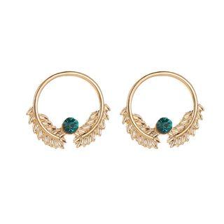 Alloy Leaf Rhinestone Hoop Earring 01-4362 - 1 Pc - Gold - One Size