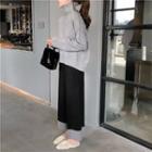 Turtleneck Plain Sweater/ Two-tone Wide-leg Knit Pants