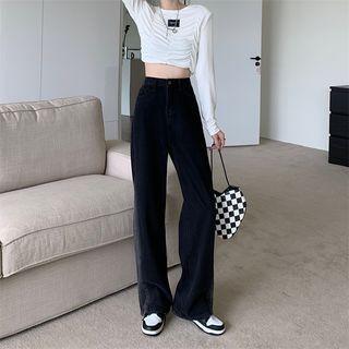 Patched Mid Waist Wide Leg Jeans