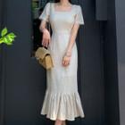 Short-sleeve Linen Midi Mermaid Dress