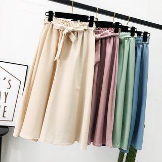 High-waist Plain A-line Skirt With Sash