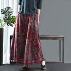 Floral Print Maxi A-line Linen Skirt
