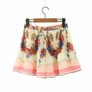 Floral Print Accordion Pleated Chiffon Wide-leg Shorts